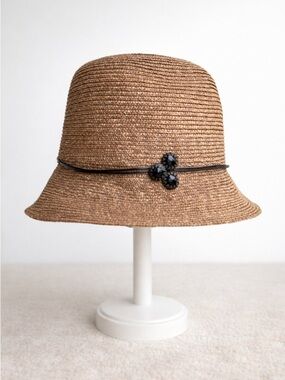 Betmar New York Straw Cloche Hat Neutral Woven Summer Sun Hat